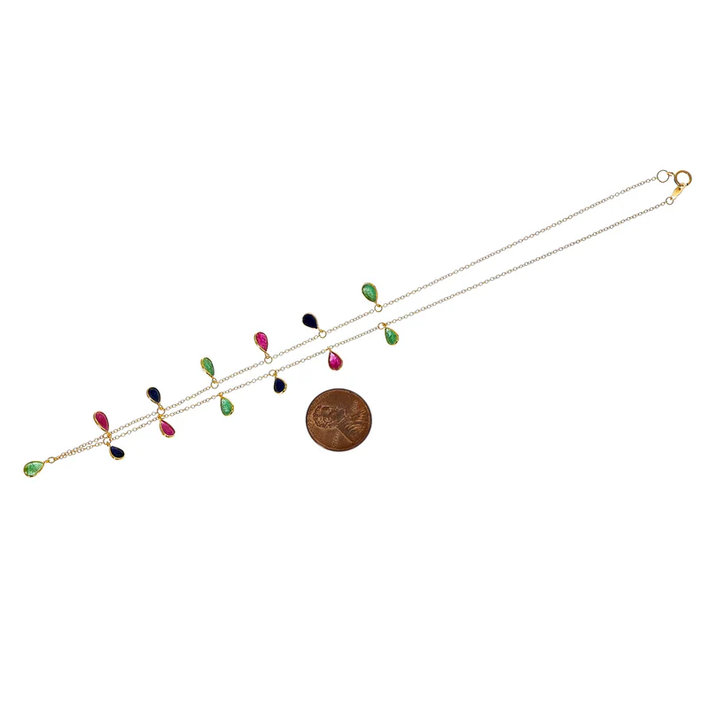 Pear Shape Gemstone with Drops, 18k