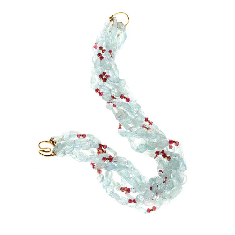 Aquamarine and Tourmaline Gold Beads Necklace