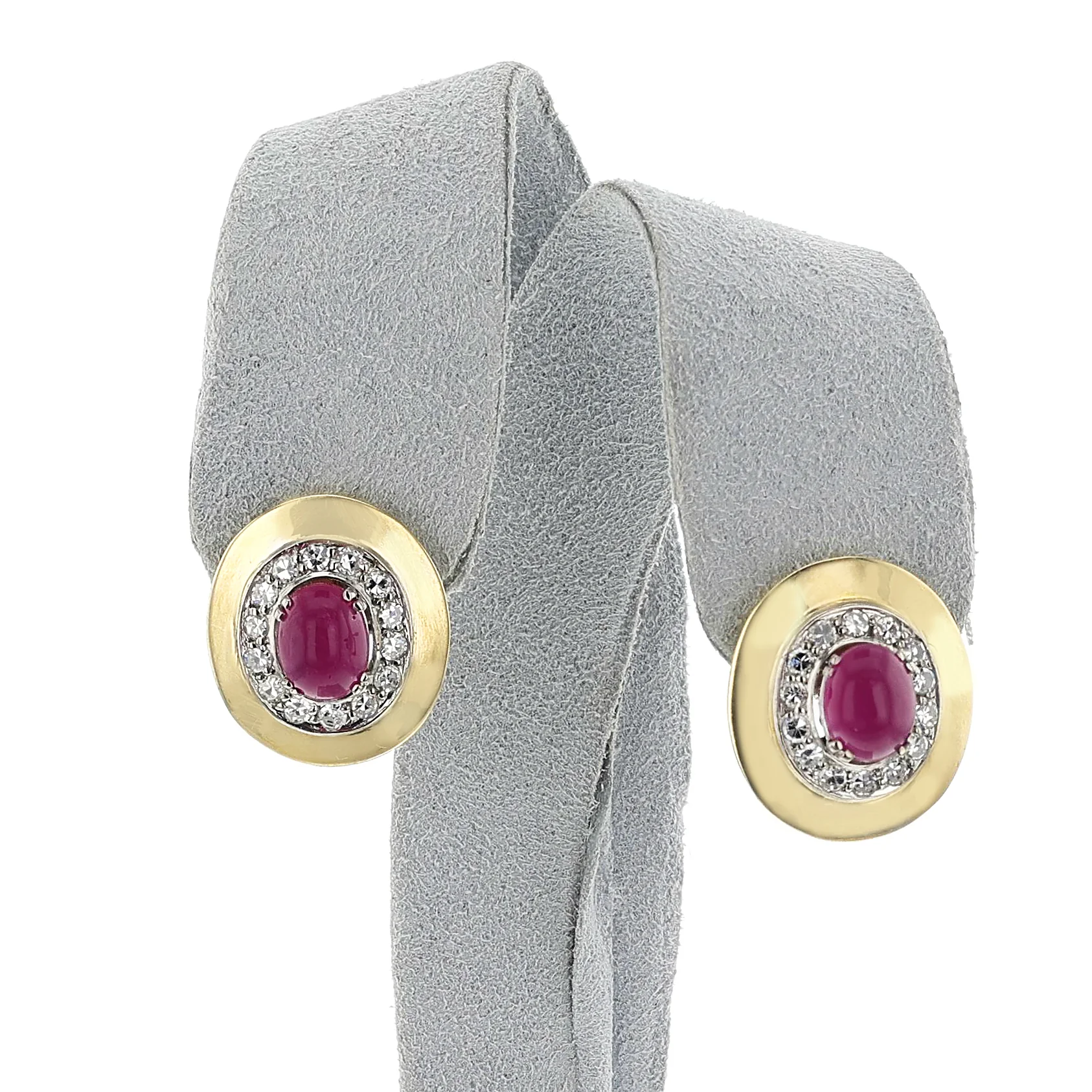 Ruby Cabochon and Diamond Ring and Earring Set, 18k and Palladium