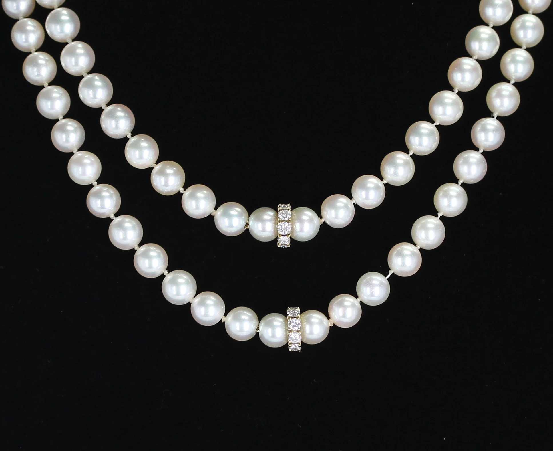 Pearl Beads Necklace with Diamond Discs