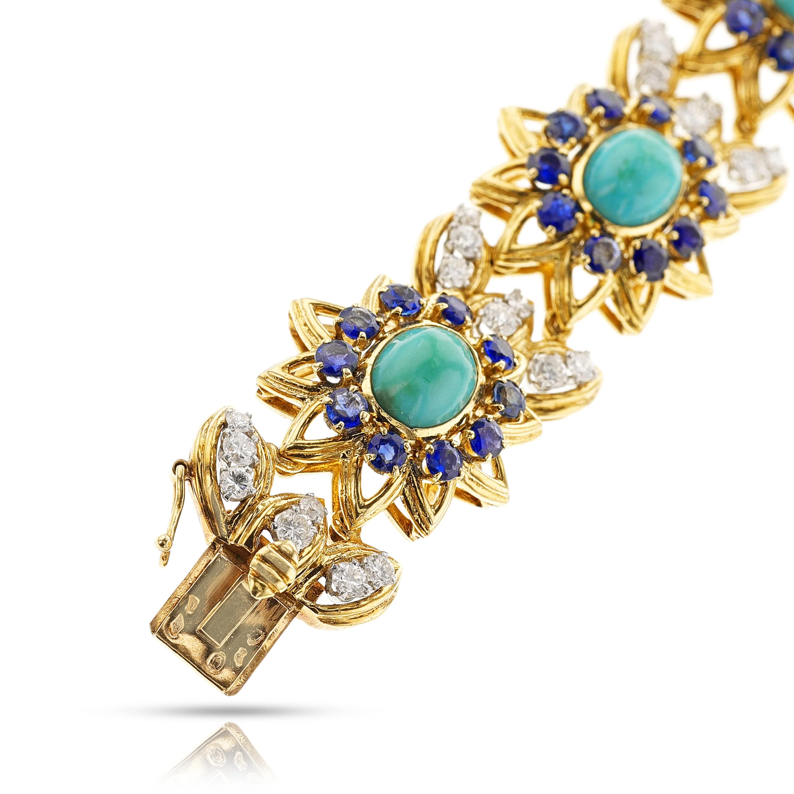 Péry et Fils French Turquoise and Sapphire Bracelet, 18k