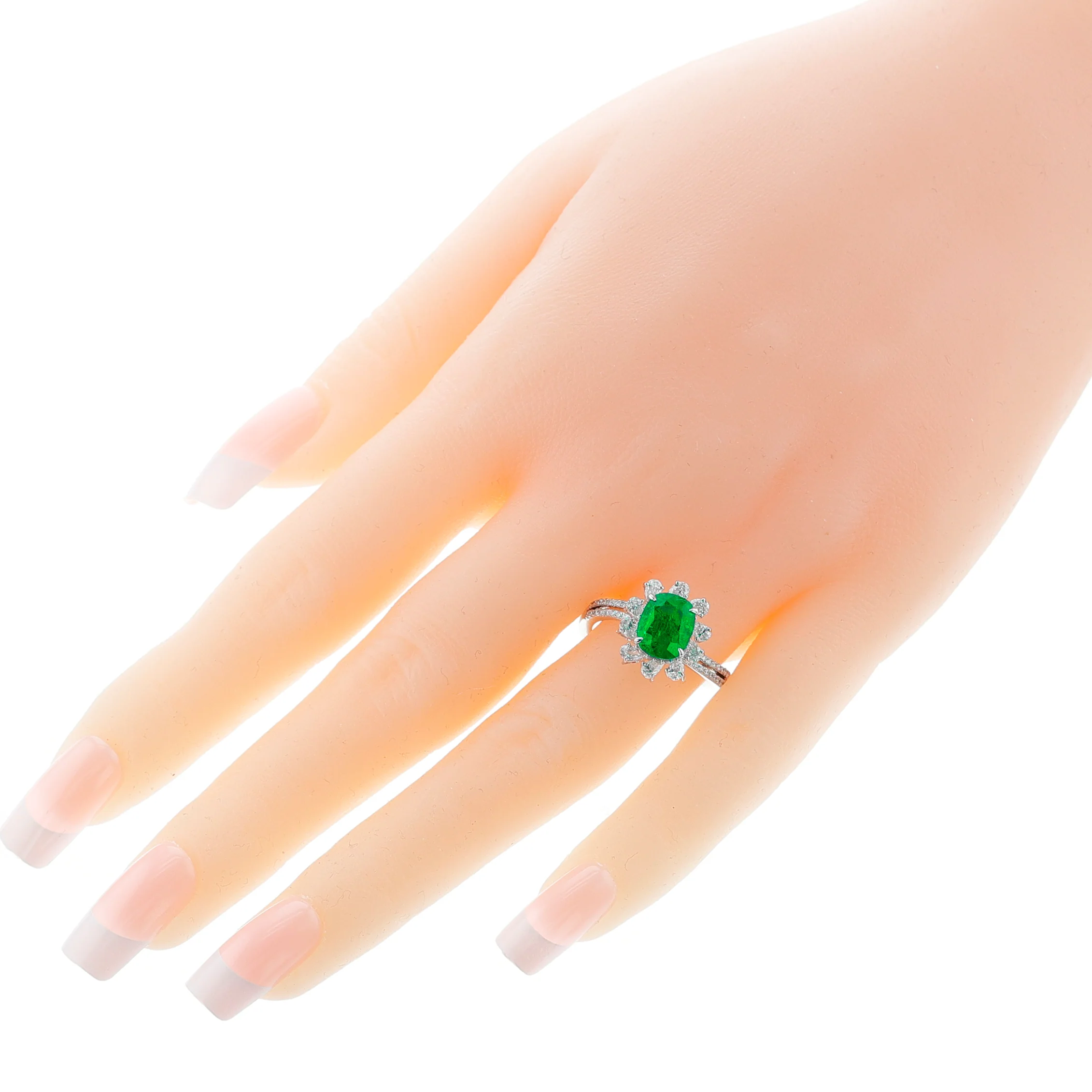 GIA Certified Natural Cushion-Cut Emerald and Diamond Ring, 18k