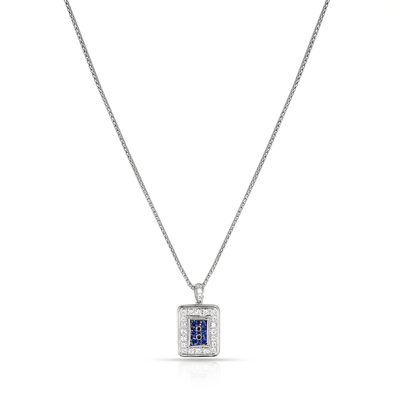 Sapphire and Diamond Rectangular Pendant Necklace, PT