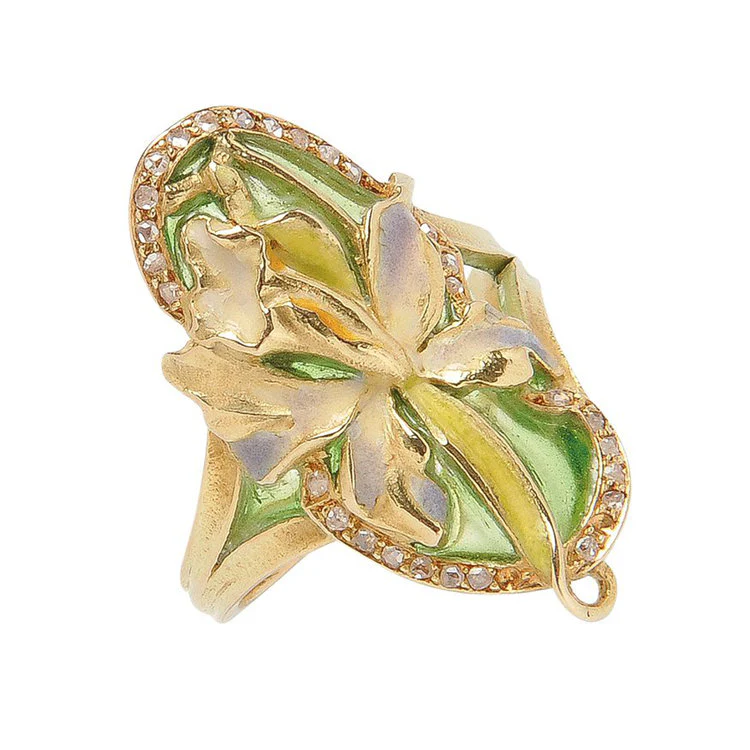 Art Nouveau Eugene Feuillatre Plique-a-jour French Enamel Ring
