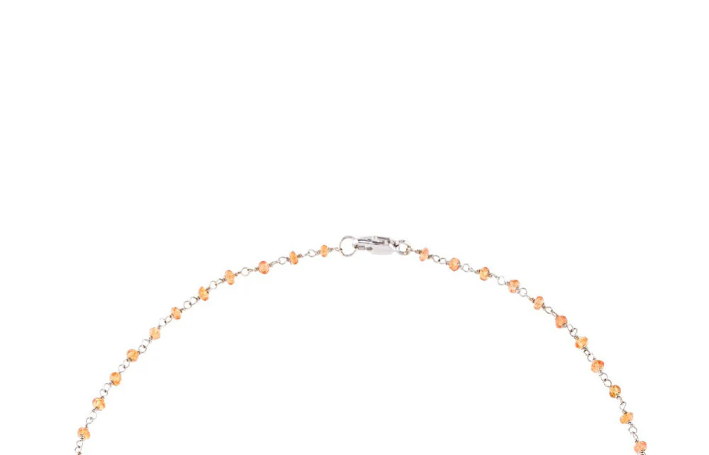 Orange Sapphire Wire Wrap Necklace, White Gold