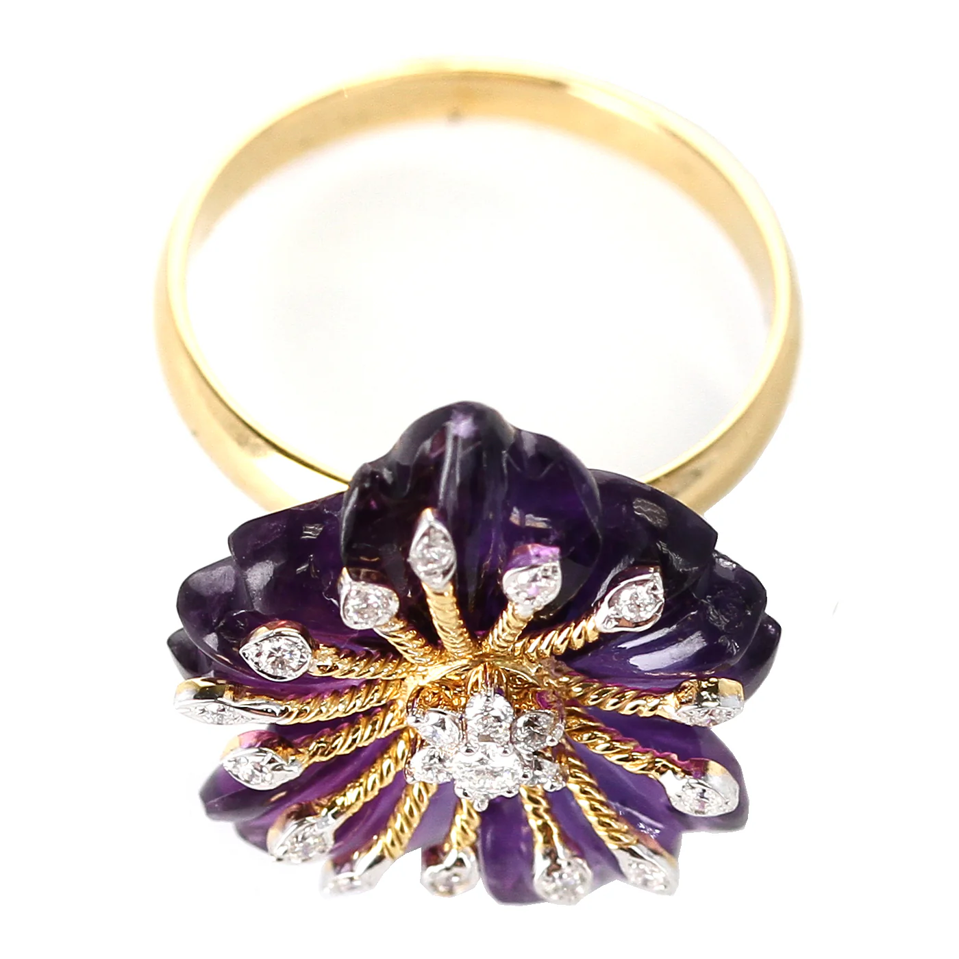Carved Floral Amethyst Ring with Diamonds