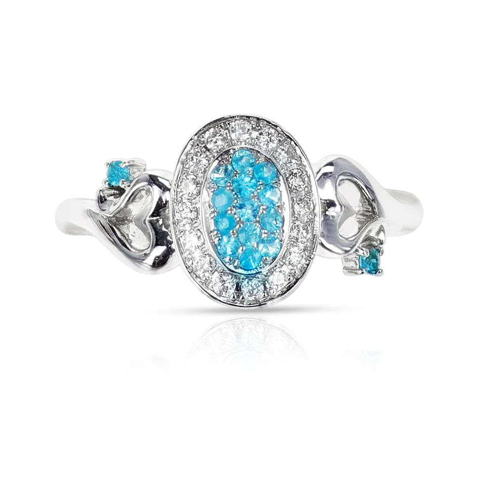 Oval Shape Ring with Brazilian Paraiba Tourmaline and Diamonds with Hearts