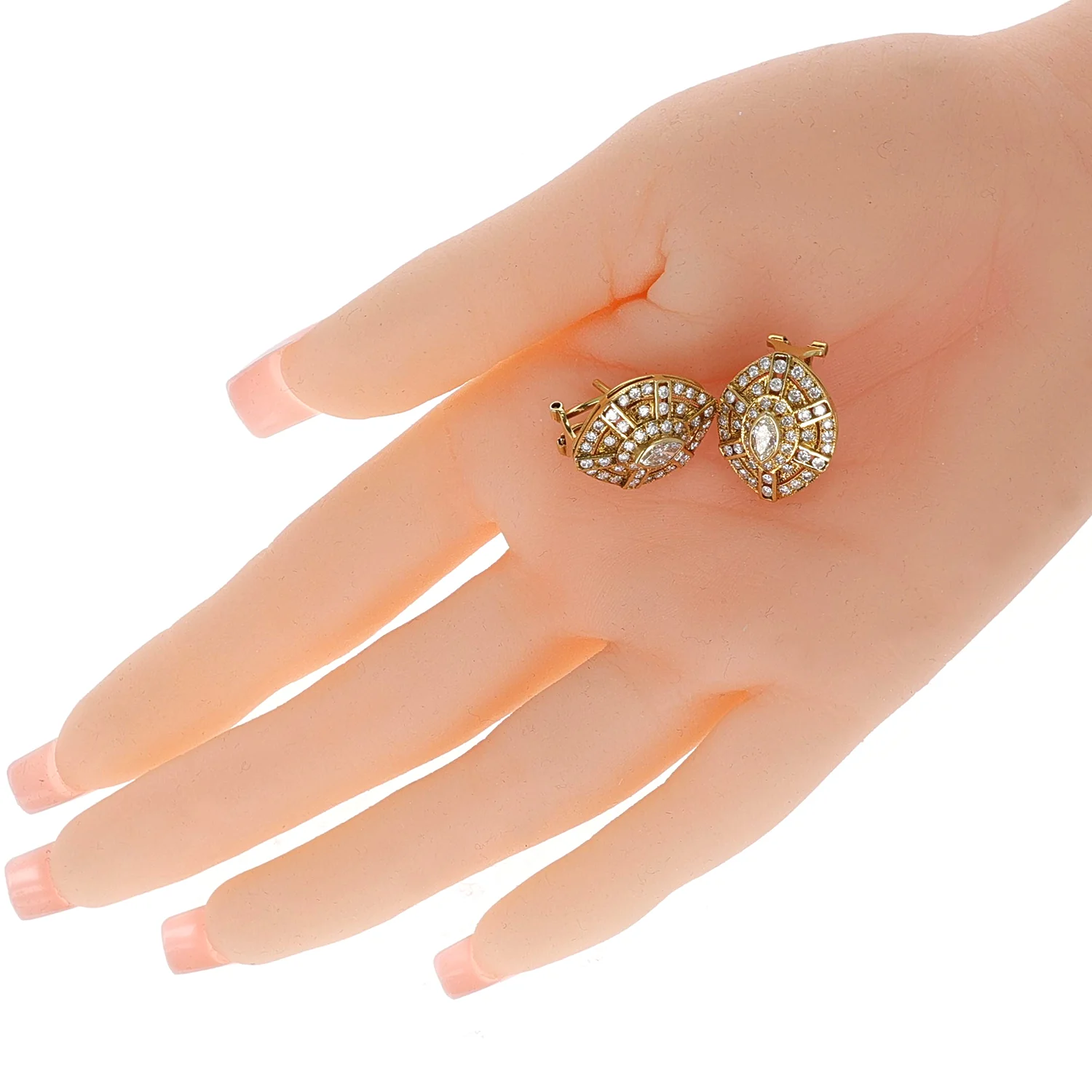 Curved Diamond and Yellow Gold Earrings, 18 Karat