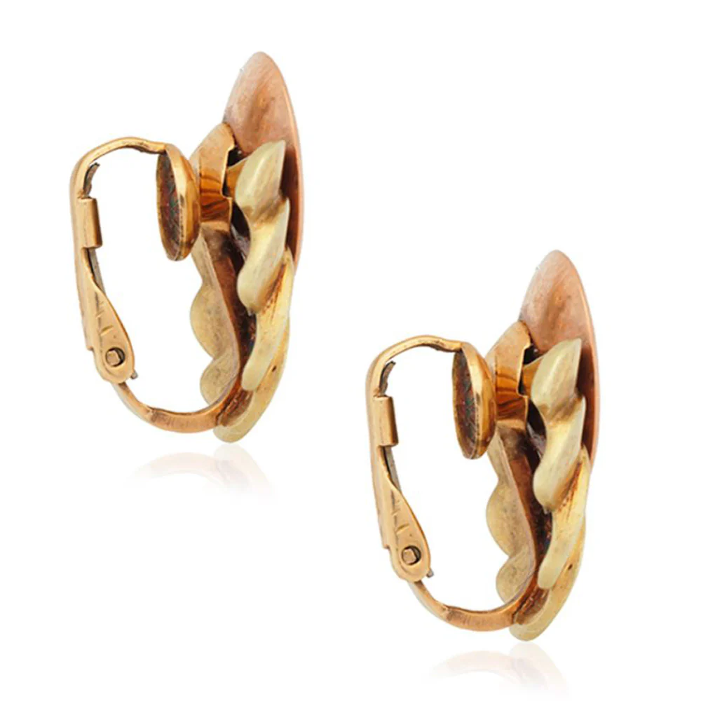 Two Tone Retro Fan-Style Earrings, 14K Rose & Yellow Gold