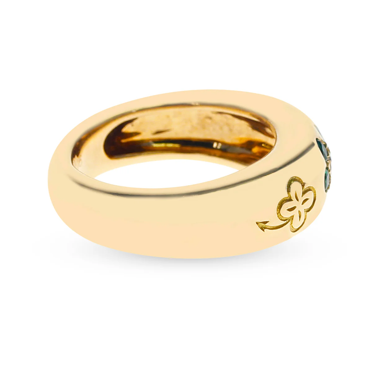 Van Cleef & Arpels Emerald and Diamond Floral Ring with Alhambra Design, 18K