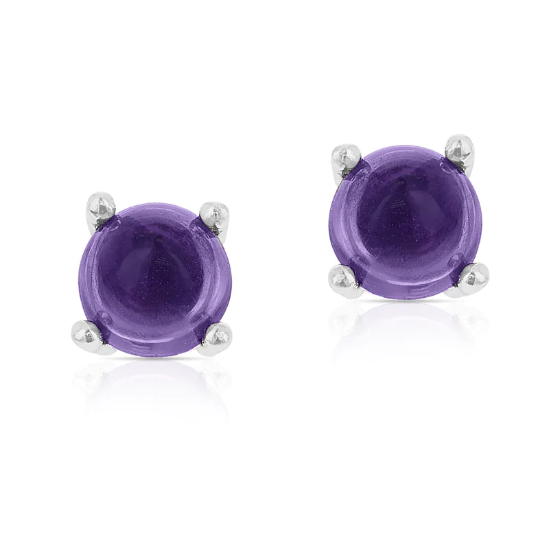 7MM Genuine Sapphire Round Cabochon Stud Earrings, Sterling Silver