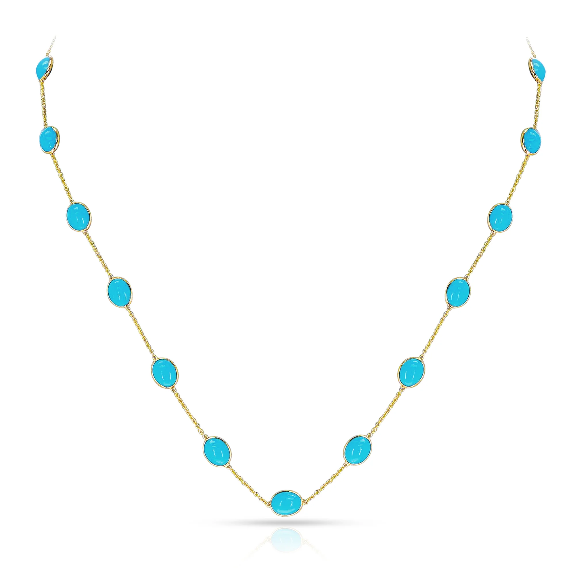 Oval Turquoise Cabochon Necklace, 18K