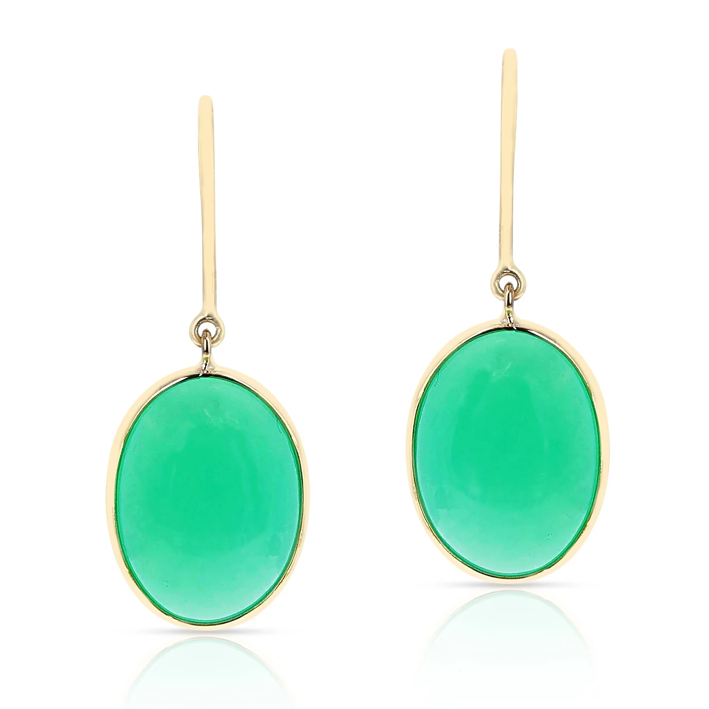 Chrysoprase Oval Shape Dangling Earrings made in 18 Karat Yellow Gold.