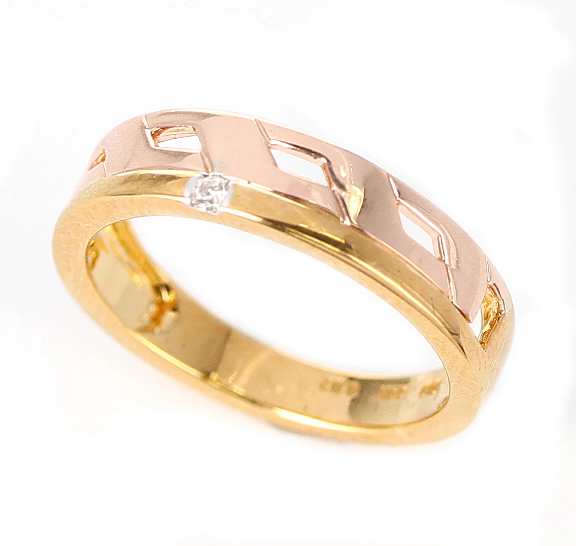 Duo Stack Ring with Fusion Yellow and Rose Gold with a Diamond, 14K