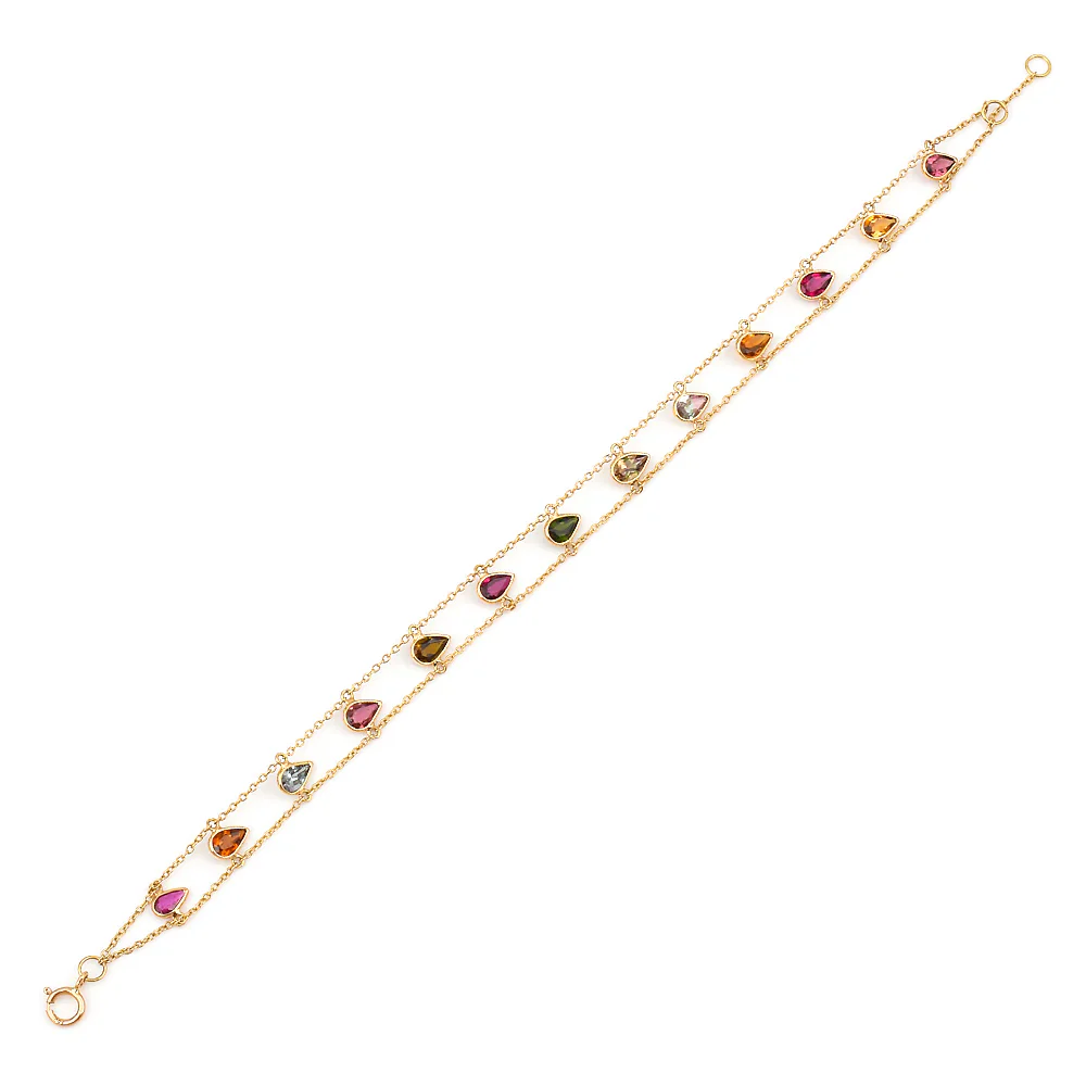 Pear Multi Sapphire, 18k Yellow Gold Bracelet