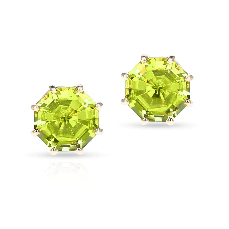Octagonal Semi-Precious Screw-Back Stud Earrings,14k