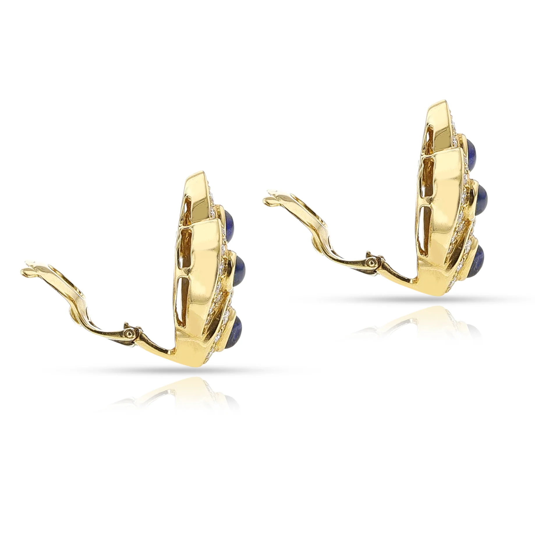 Van Cleef & Arpels Four Sapphire Cabochon and Diamond Earrings, 18k