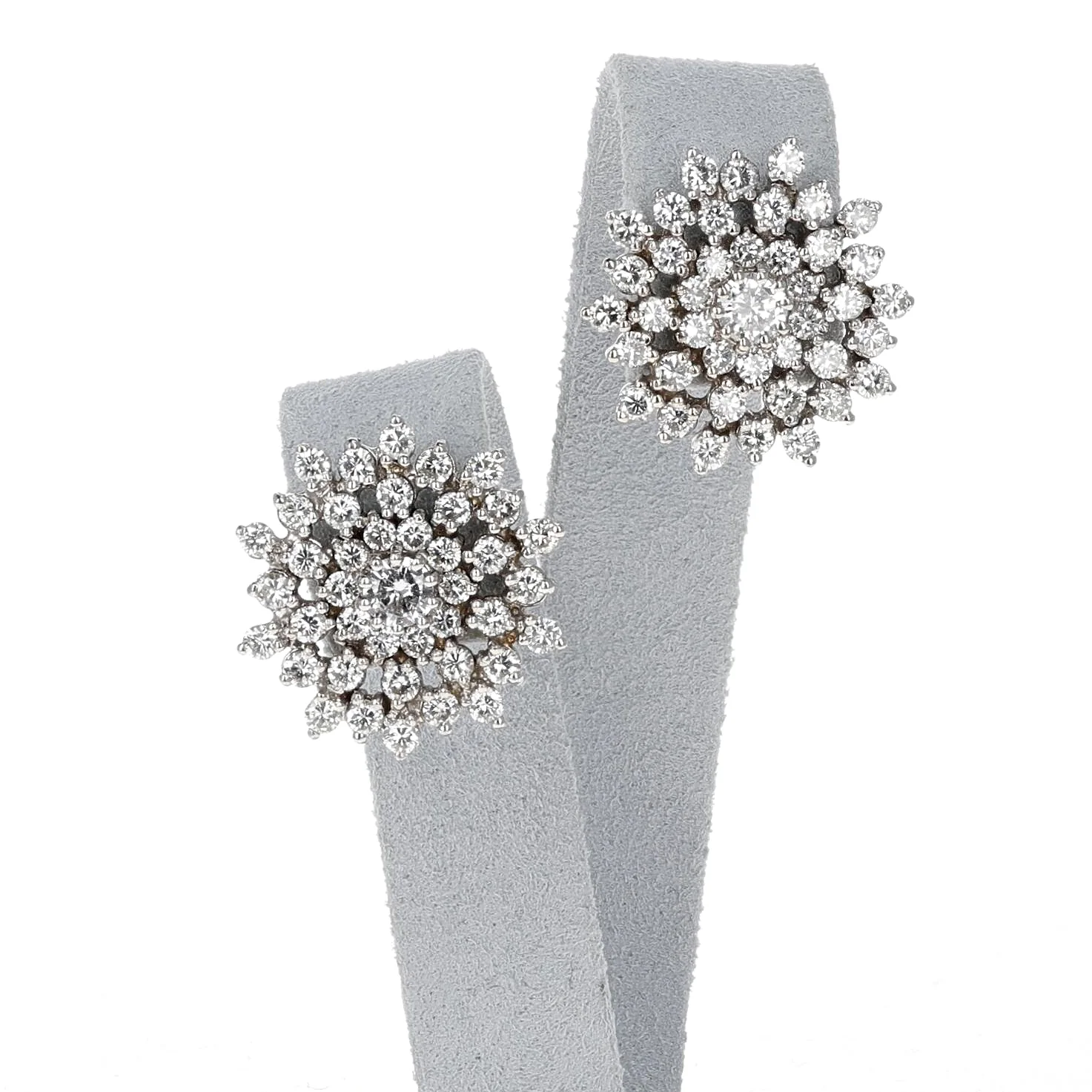 Snowflake Floral Diamond Earrings, 14 Karat White Gold