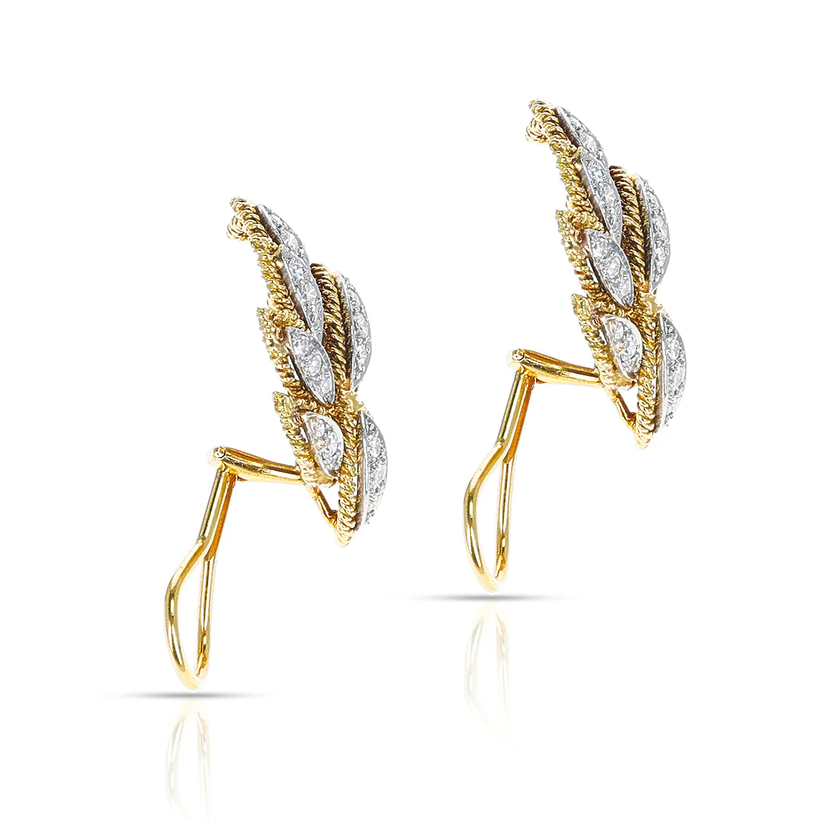 Leaf-Shape Diamond Cocktail Earrings, 18K Yellow