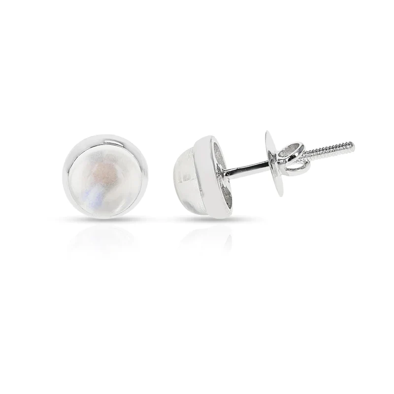 Round Amethyst Cabochon Screw-Back Stud Earrings Made in 14 Karat White Gold