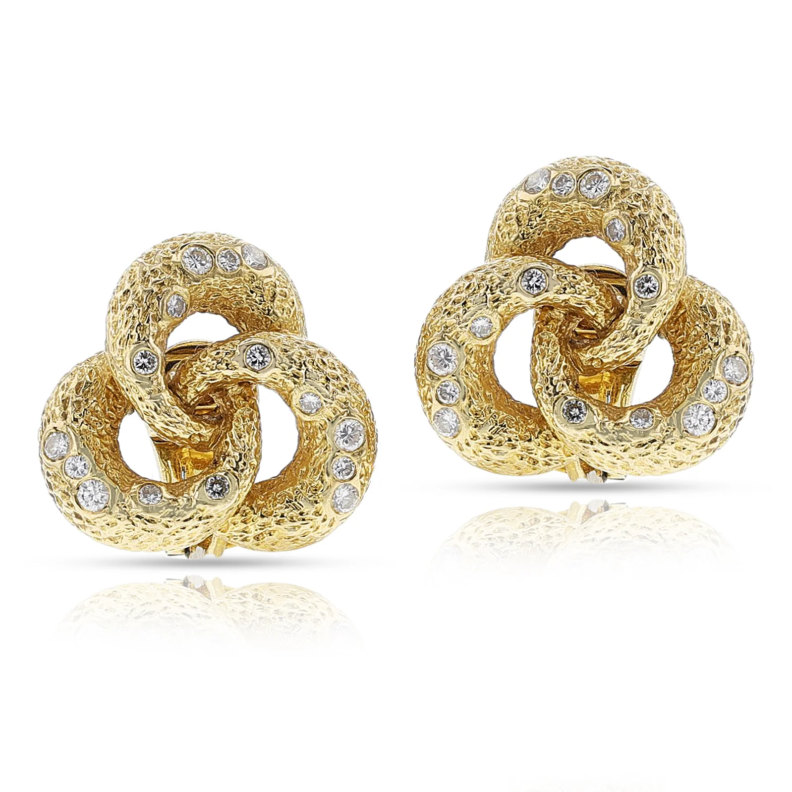 Vourakis Textured Gold and Diamond Trinity Earrings, 18k