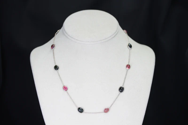 Dark Blue Sapphire Cabochon Necklace, Sterling Silver