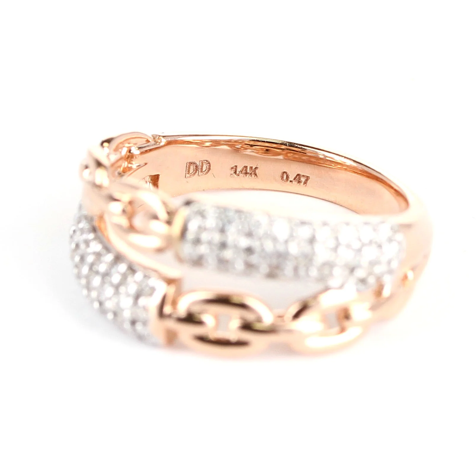 Double Row Rose Gold Rope Ring with Diamonds, 14K Gold