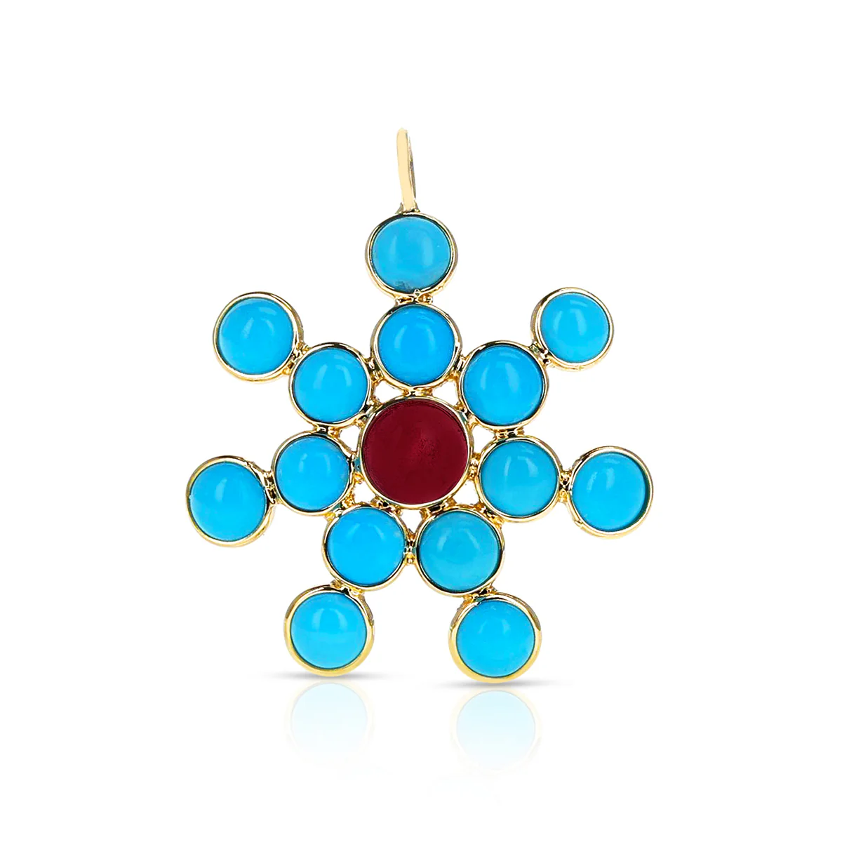 Large Turquoise Tourmaline Floral Pendant, 18K Yellow Gold