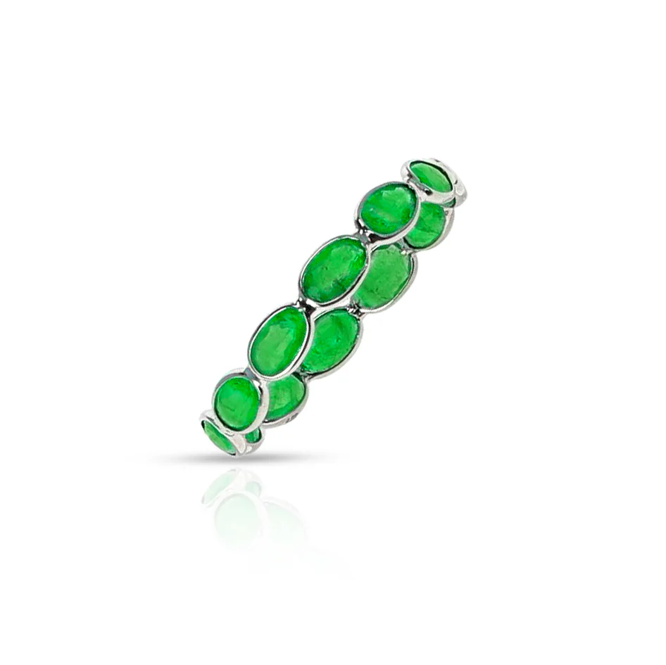Oval Emerald Horizontal Band, White Gold