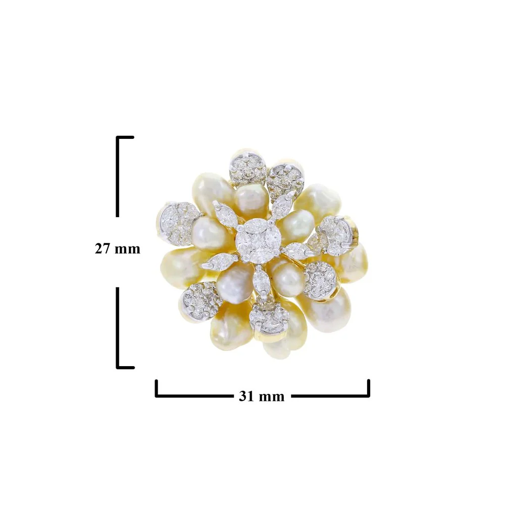 Cluster Pearl and Diamond Earrings, 18K Yellow Gold