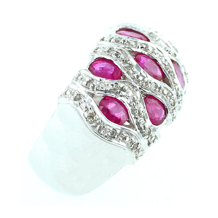 Oval Ruby with Diamond Swirls Ring, 18K White Gold