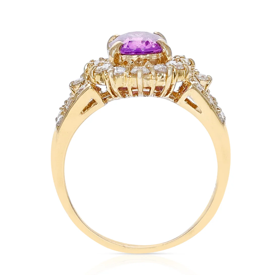 1.72 ct. Oval Pink Sapphire and 1.30 ct. Diamond Ring, 18K Yellow Gold