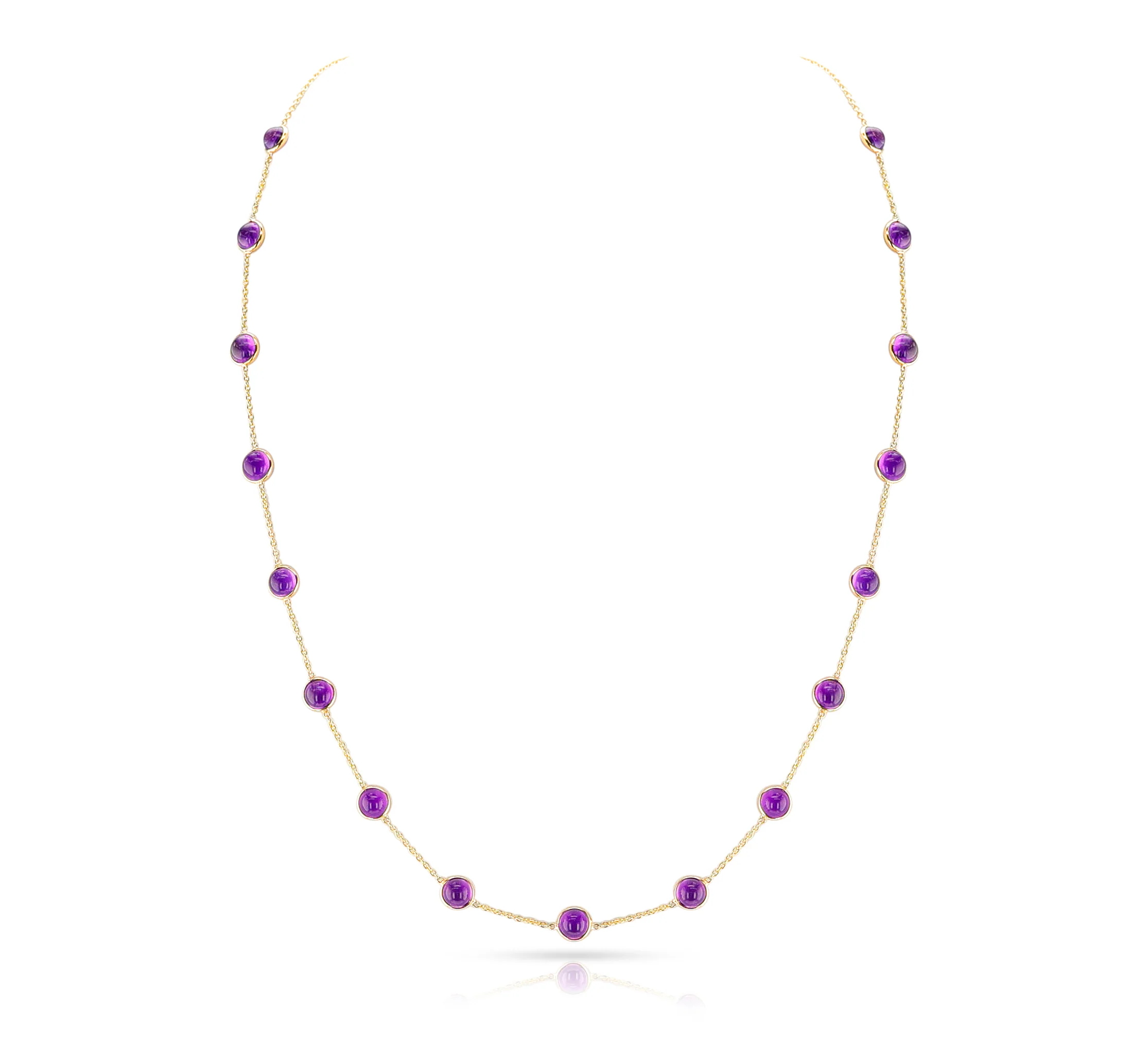 Round Amethyst Cabochon Necklace, 18k