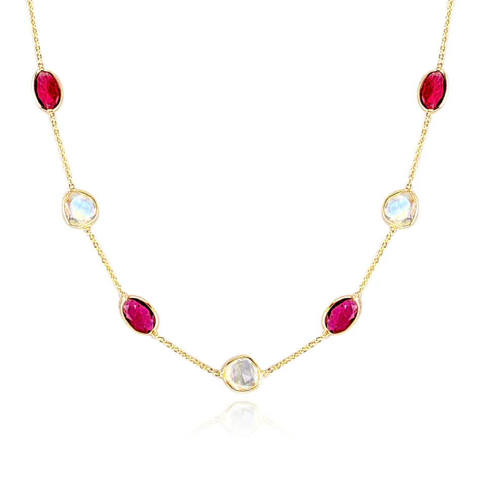 Rainbow Moonstone and Pink Tourmaline, 18K