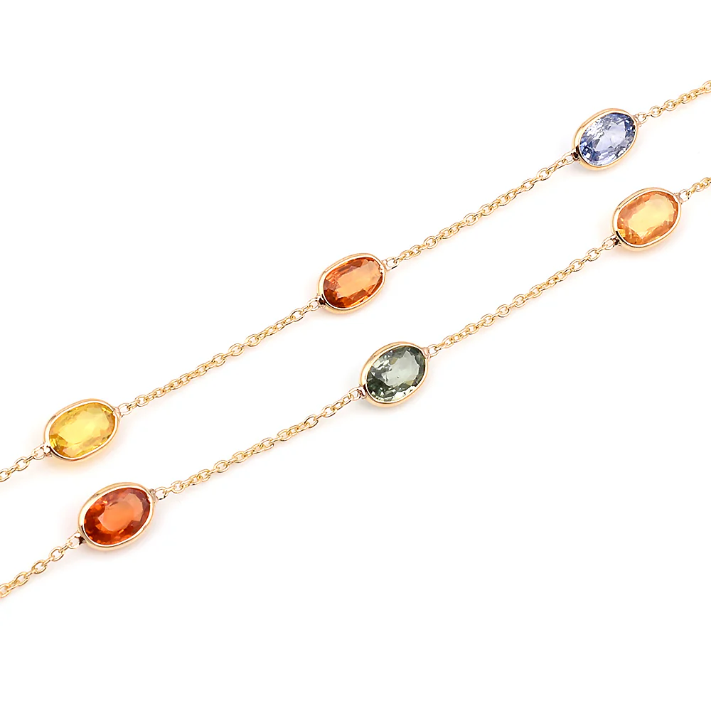 Oval Pastel Multi-Sapphire Bezel-Set Necklace, 18k Yellow Gold