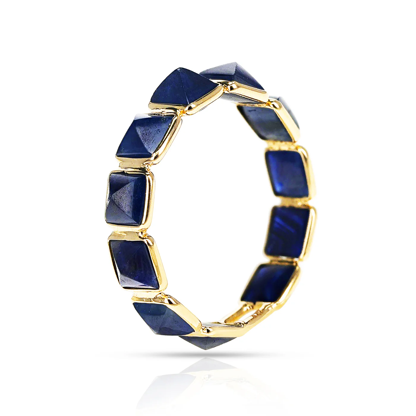 Blue Sapphire Pyramid Cabochon Ring Band, 18k Yellow Gold