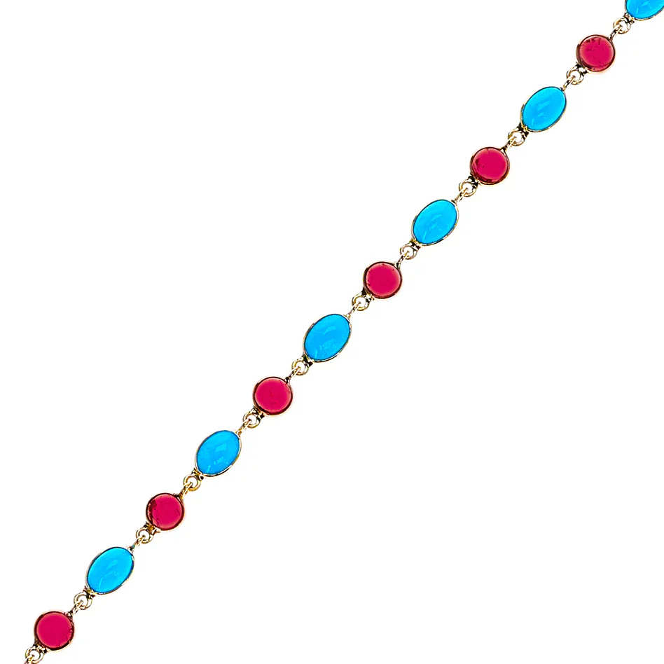 Oval Labradorite Cabochon Tennis Bracelet, 18k Yellow Gold