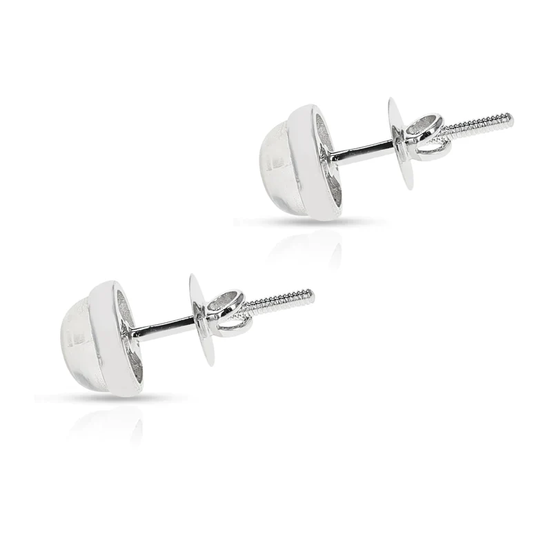 Round Amethyst Cabochon Screw-Back Stud Earrings Made in 14 Karat White Gold