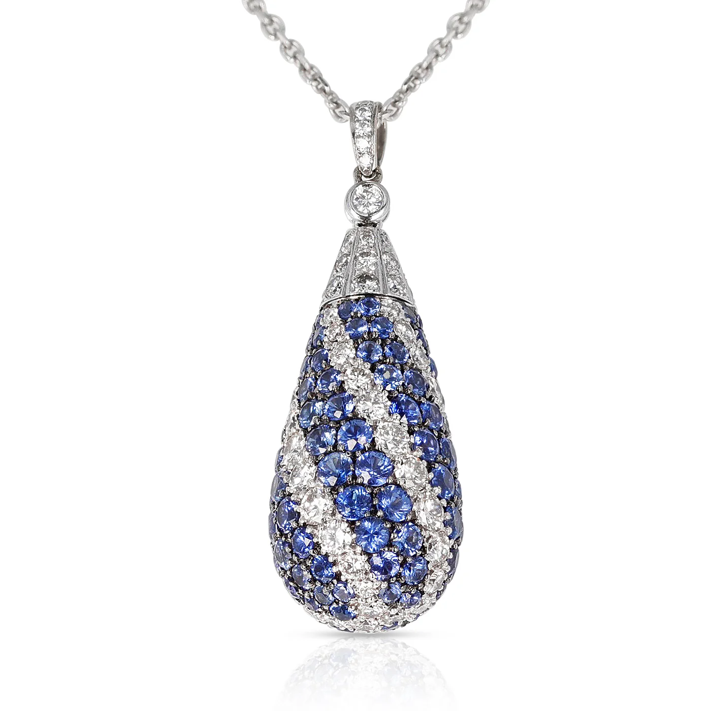 Sapphire and Diamond Swirl Design Pendant Necklace, 18k Gold