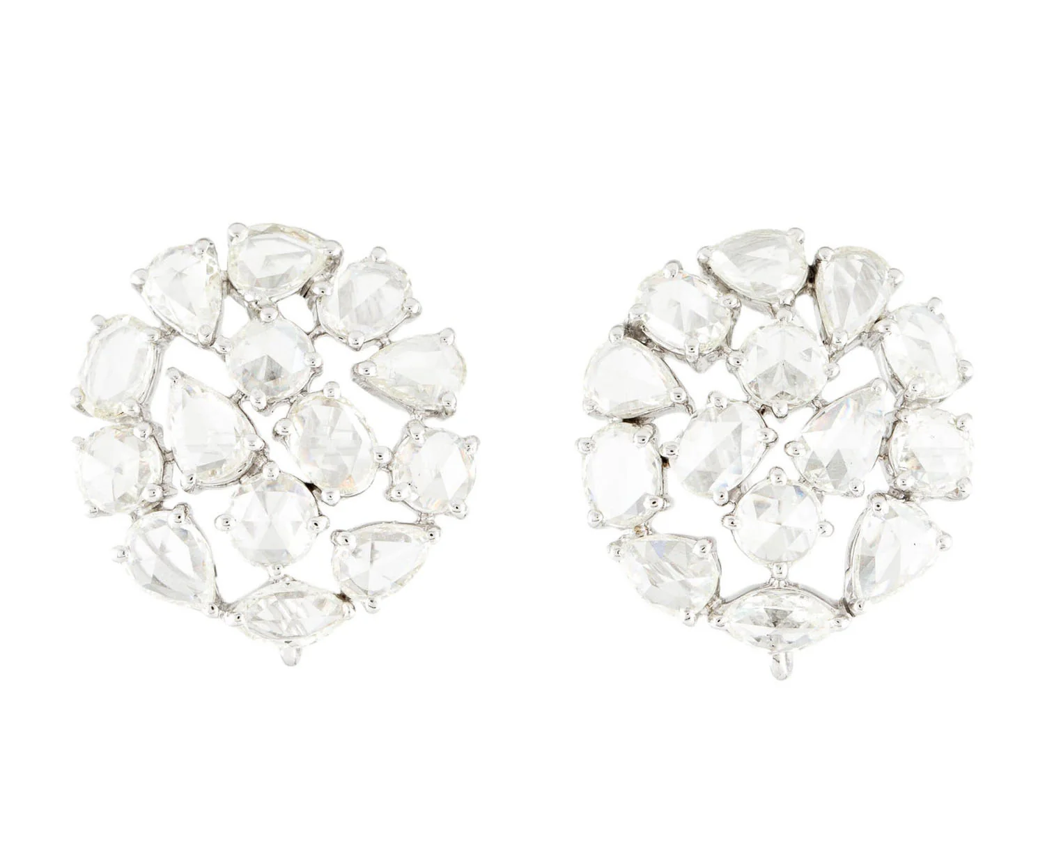 Diamond Rose Cut Round Earrings, 18 Karat White Gold