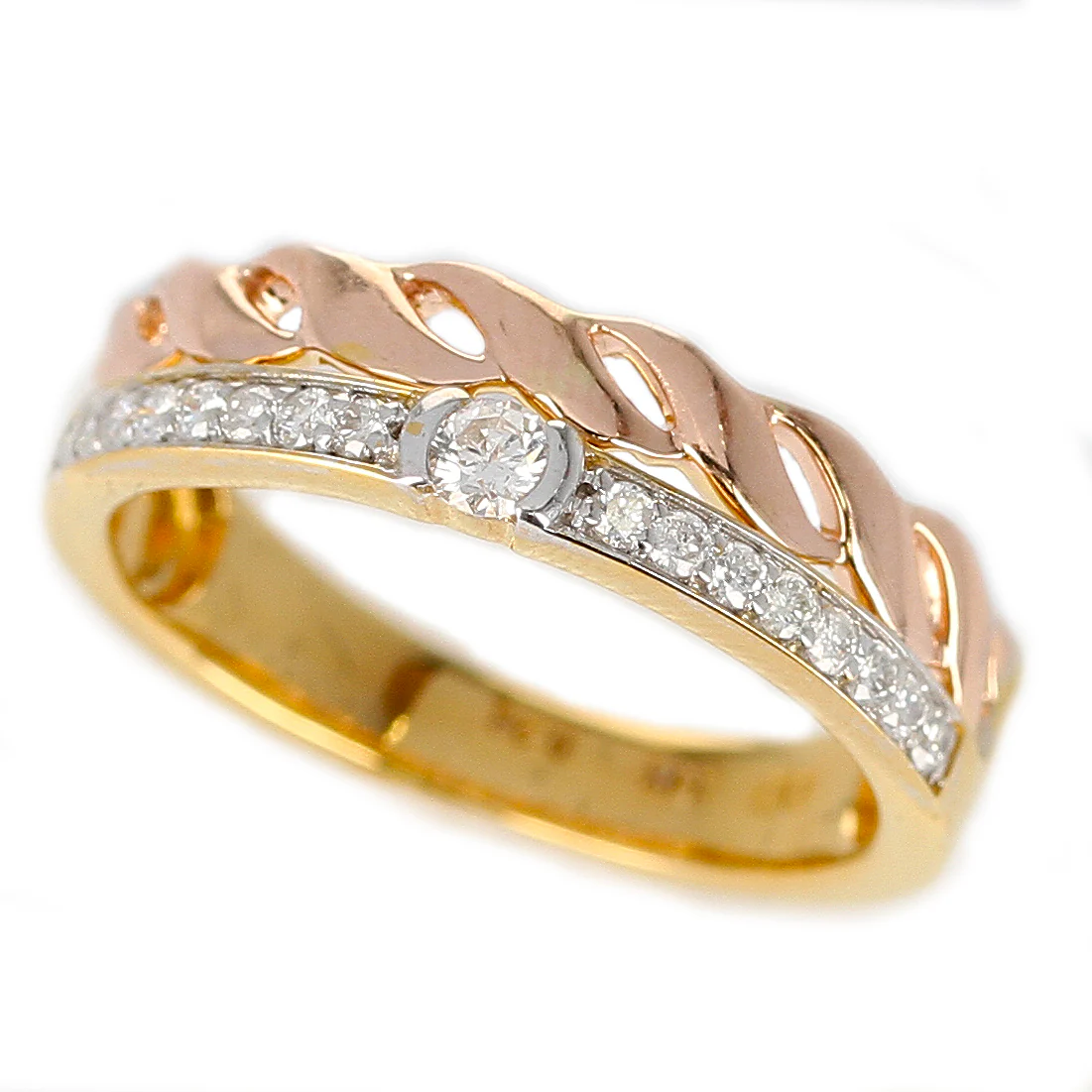 Duo Stack Ring with Fusion Yellow and Rope Rose Gold with Diamonds, 14K