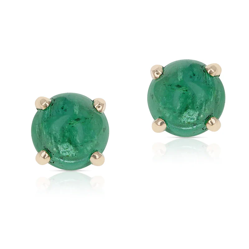 Dark Blue Sapphire Round Cabochon Stud Earrings Made in 14 Karat White Gold