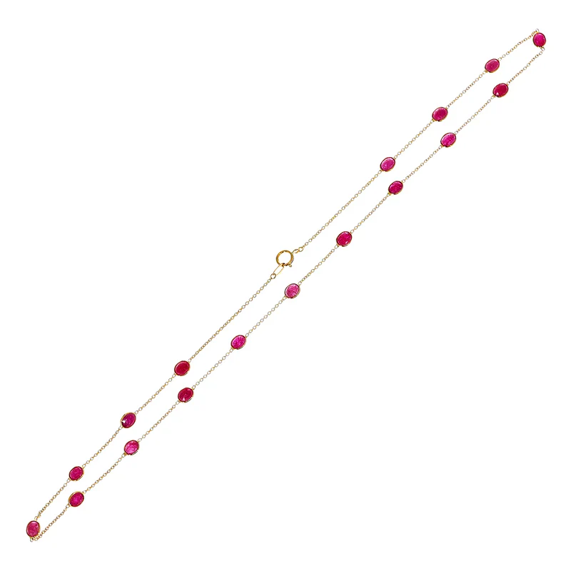 Oval Shape Blue Sapphire Necklace, 18 Karat Gold