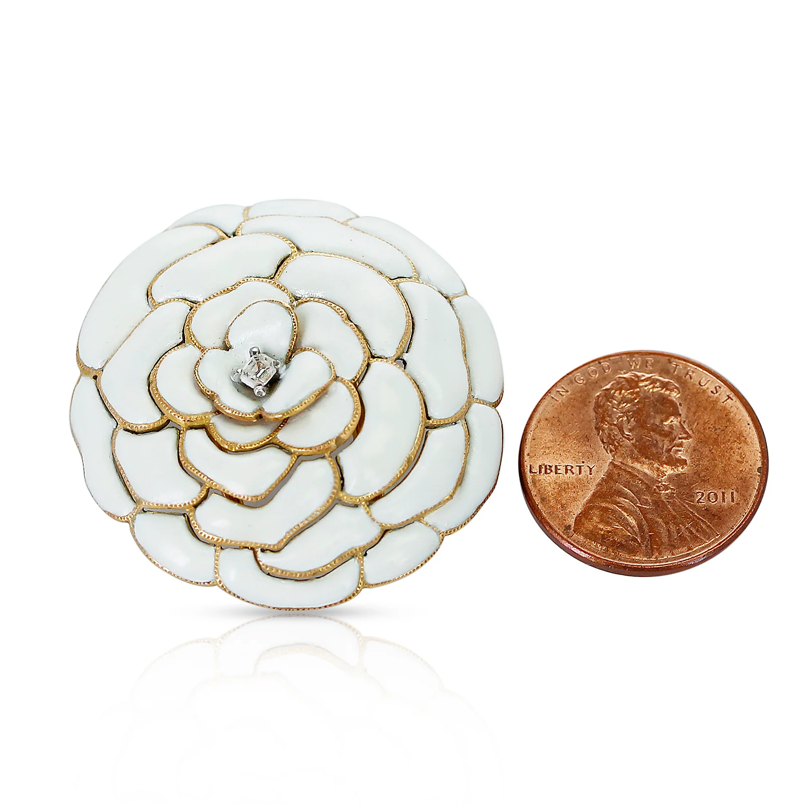 Cartier White Enamel and Diamond Floral Layer Brooch