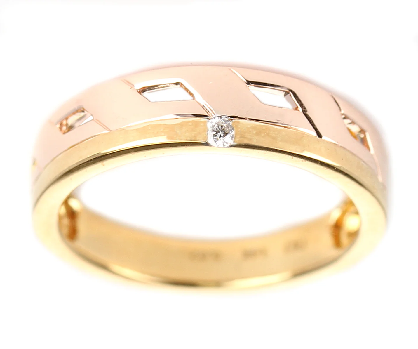Duo Stack Ring with Fusion Yellow and Rose Gold with a Diamond, 14K