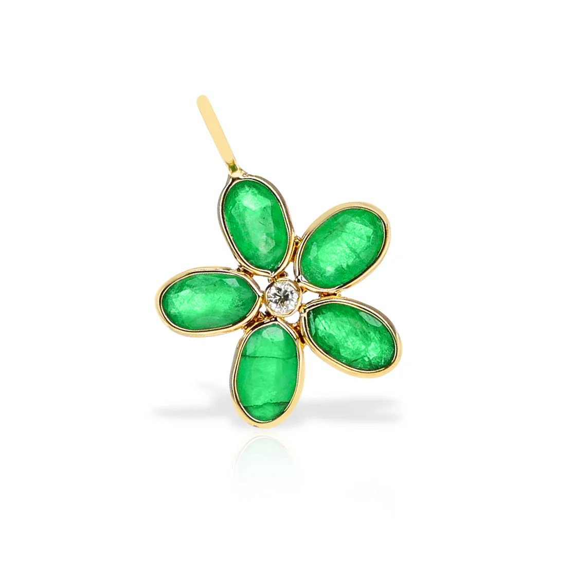 Gemstone Floral Pendant with Diamond, 18K Yellow Gold