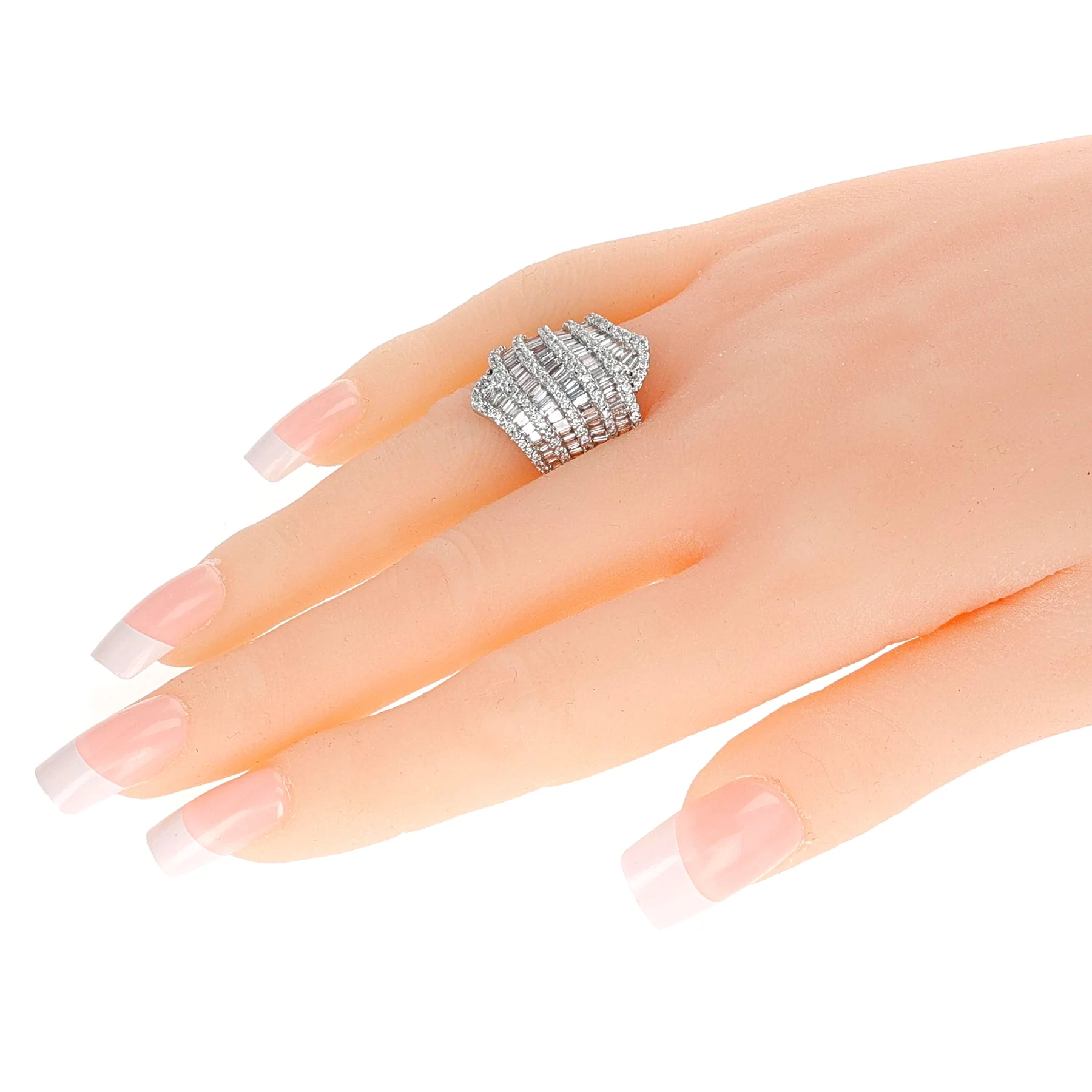 18K 1.35 ct. Five Row Diamond Baguettes Cocktail Ring