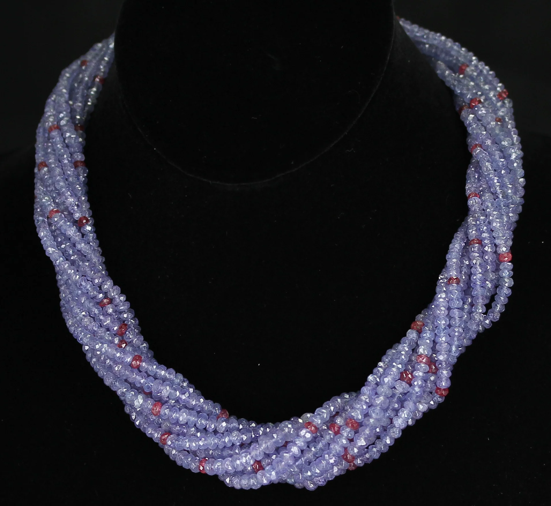Genuine & Natural Tanzanite and Spinel Faceted Beads Choker Necklace, 18K White