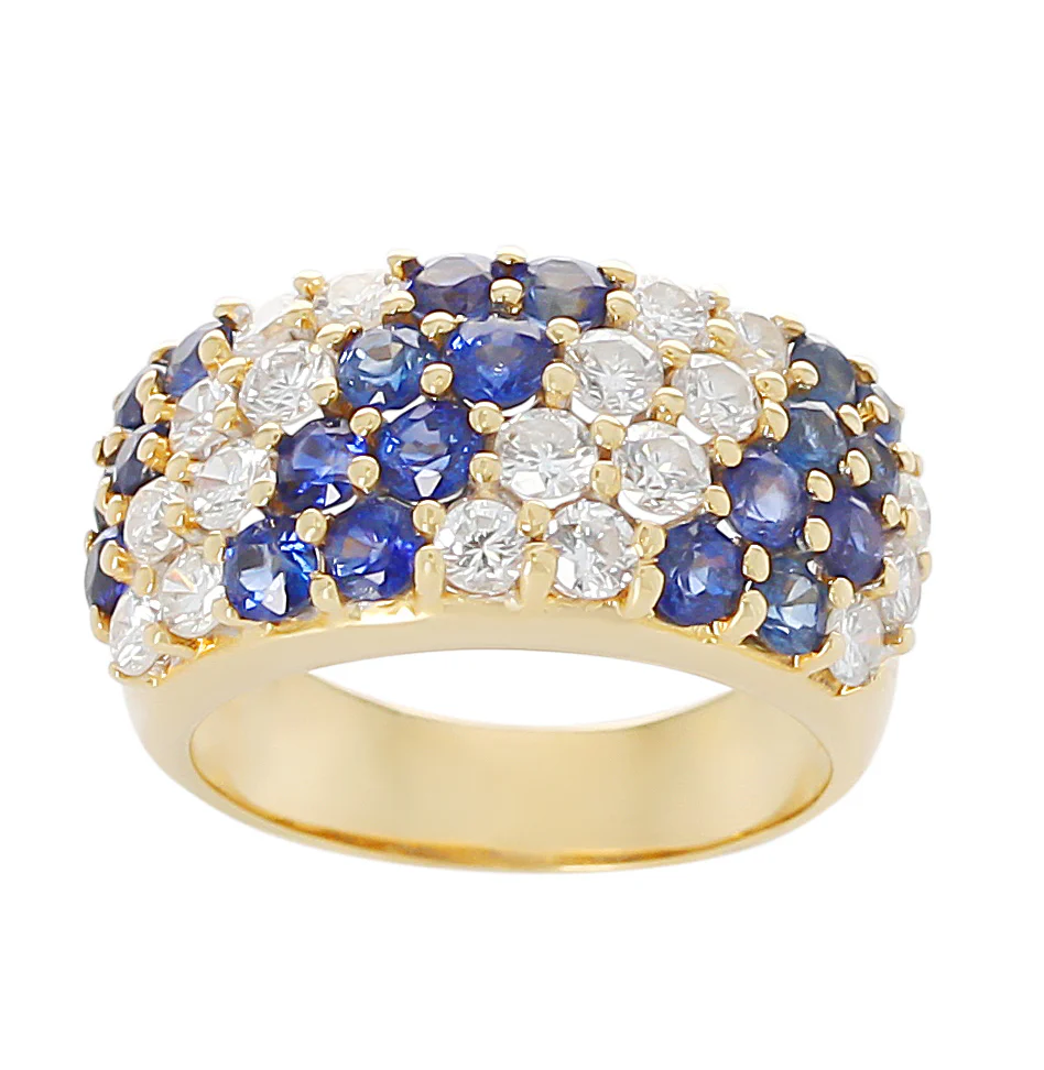 Double Diagonal Sapphire and Diamond Cocktail Ring, 18K Yellow Gold
