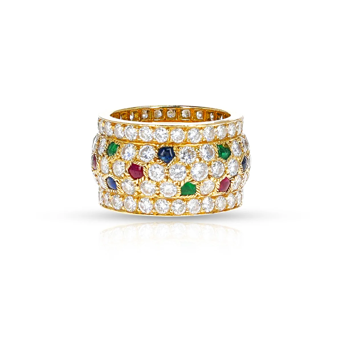 Cartier Nigeria Ring with Ruby, Emerald, Sapphire and Diamond, 18k with Paper